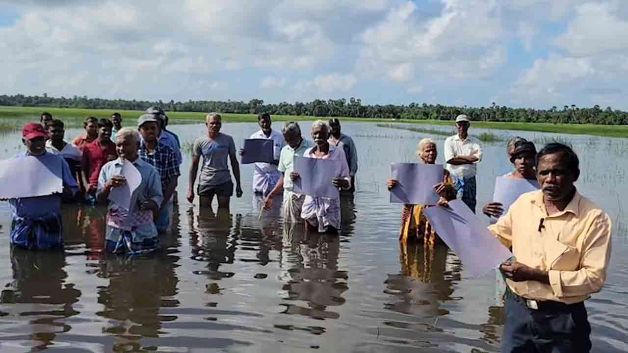 வயலில் இறங்கி விவசாயிகள் போராட்டம்!