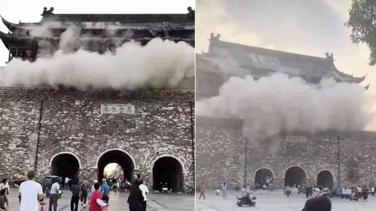 கூரை இடிந்து விழுந்து விபத்து - வைரல் வீடியோ