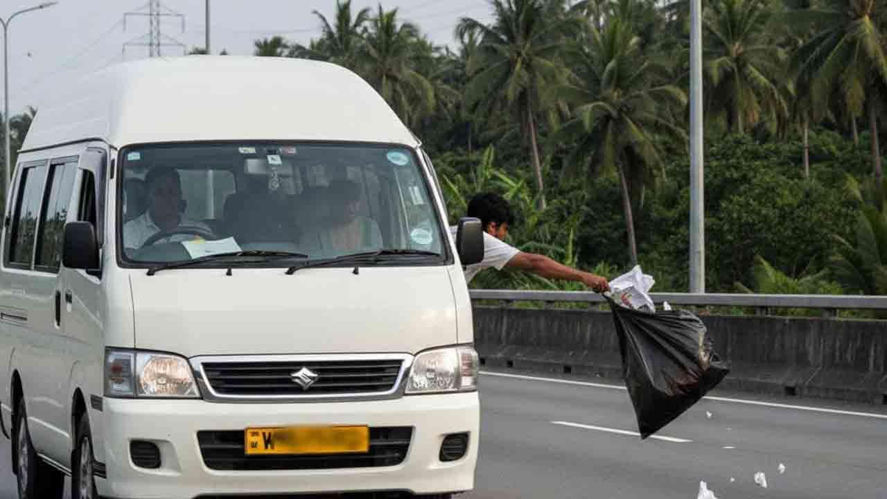 அதிவேக வீதியில் குப்பையை வீசிச் சென்ற யாழ் சாரதி கைது!