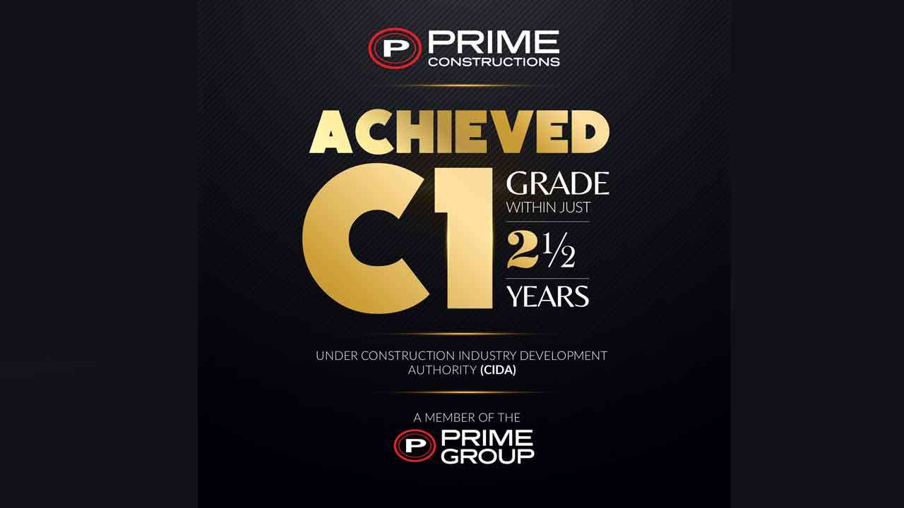 Prime Constructions இலங்கையின் கட்டுமானத்துறையில் துரித வளர்ச்சியை பதிவு செய்து C1 தரத்தை எய்தியுள்ளது