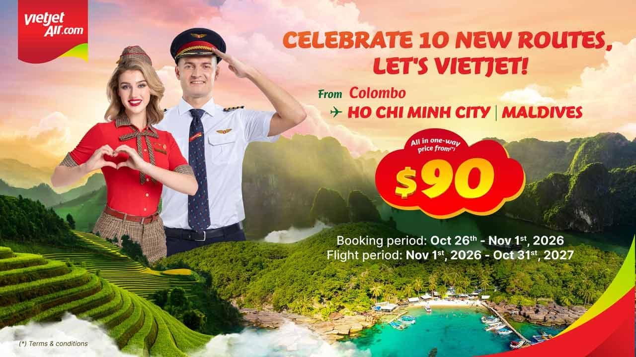 Vietjet இன் ஆசிய வலையமைப்பு விரிவாக்கமடைகையில் கொழும்பிலிருந்து பயணிக்கும் விமான சேவைகள் USD90 கட்டணத்தில் வழங்கப்படுகின்றன