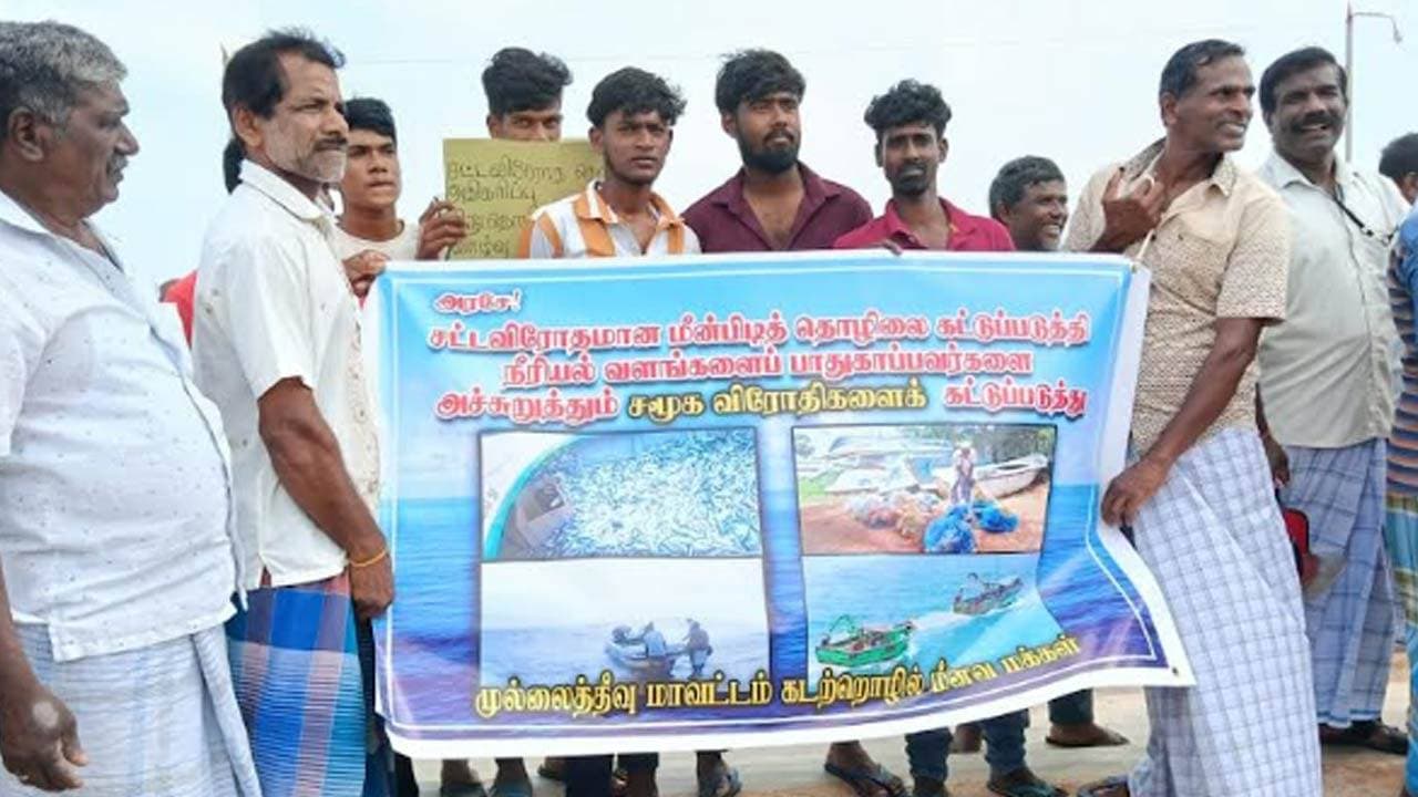 சட்டவிரோத மீன்டியினை தடைசெய்யக்கோரி மீனவர்கள் போராட்டம்!